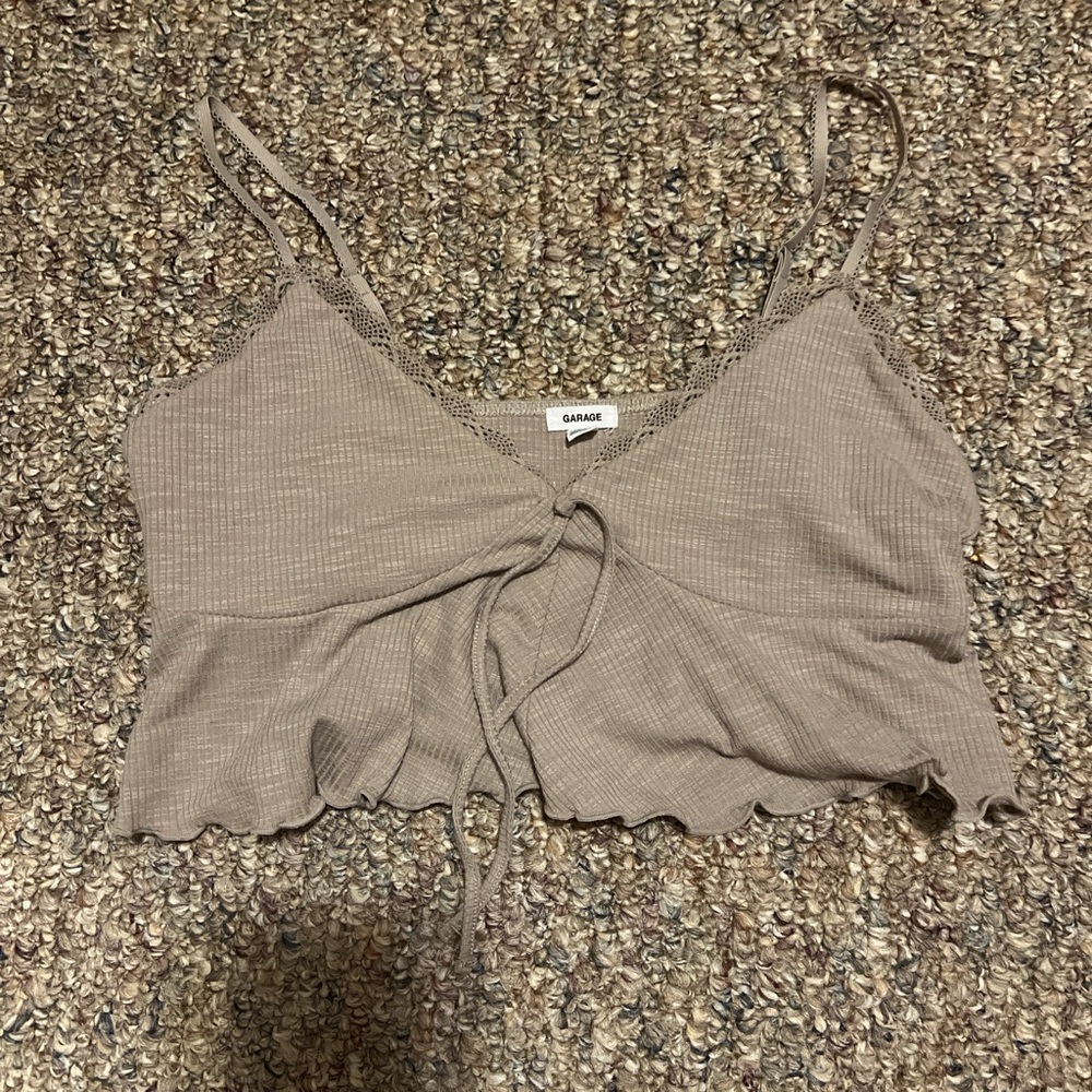 Garage Tan Ribbed Crop Top